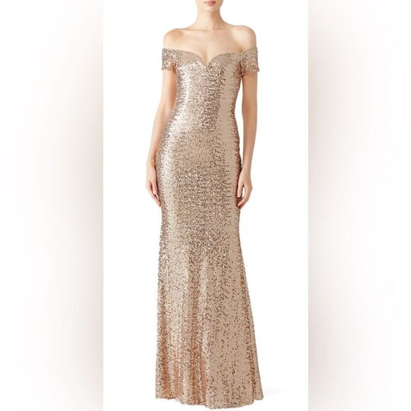 Badgley Mischka Blush Sequin Off Shoulder Gown Size 4 - Picture 1 of 7